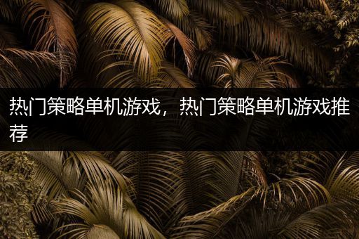 热门策略单机游戏，热门策略单机游戏推荐