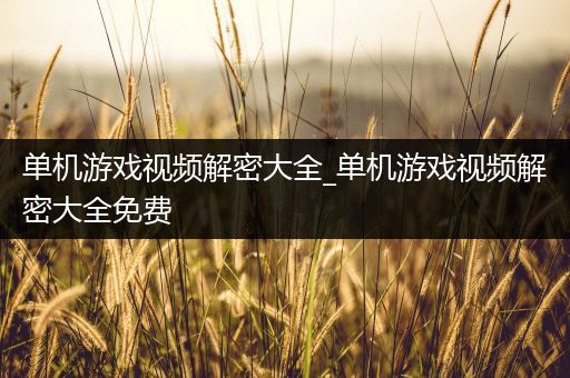 单机游戏视频解密大全_单机游戏视频解密大全免费
