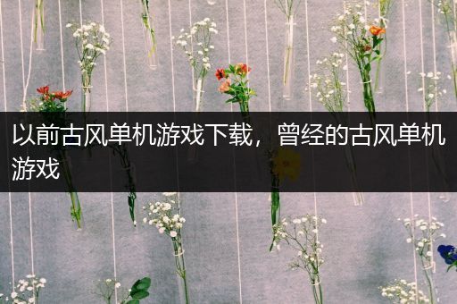 以前古风单机游戏下载，曾经的古风单机游戏