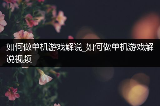 如何做单机游戏解说_如何做单机游戏解说视频