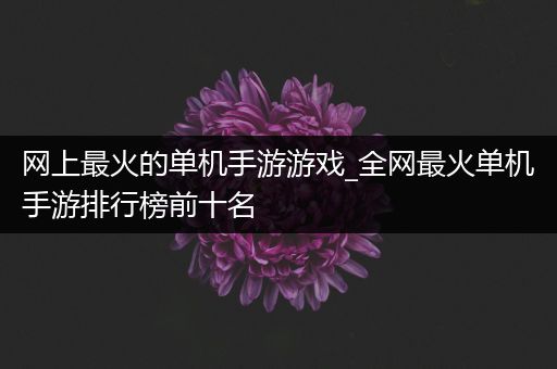 网上最火的单机手游游戏_全网最火单机手游排行榜前十名