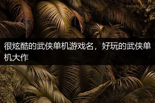 很炫酷的武侠单机游戏名，好玩的武侠单机大作